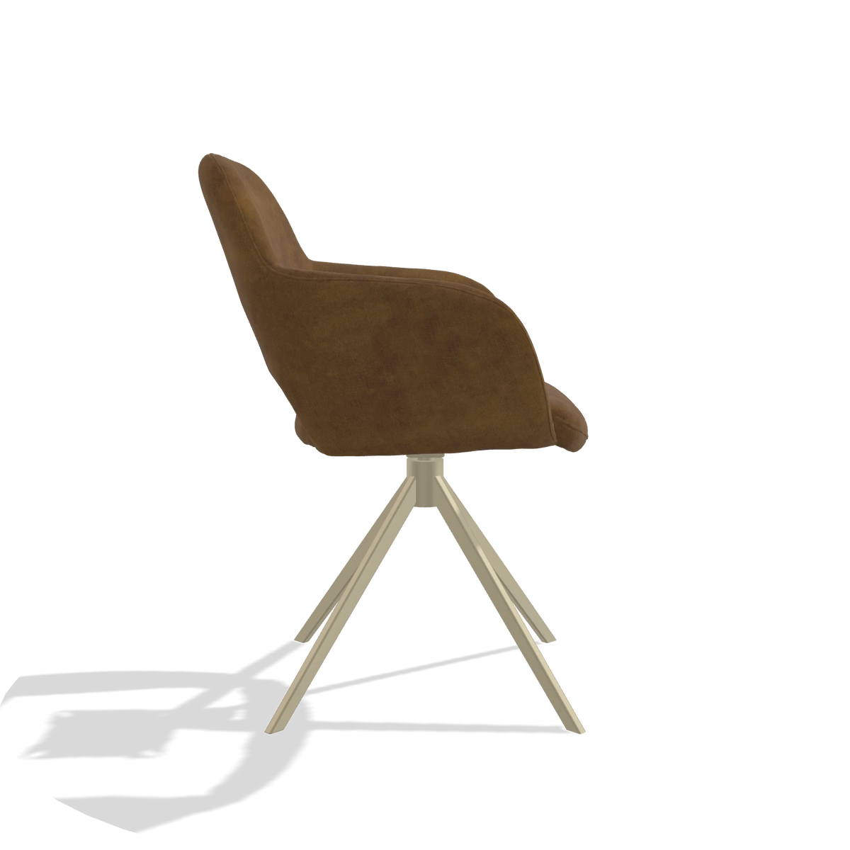 Dining Chair Julien 6585 in Adore 132 fabric (brown), champagne swivel base, side view