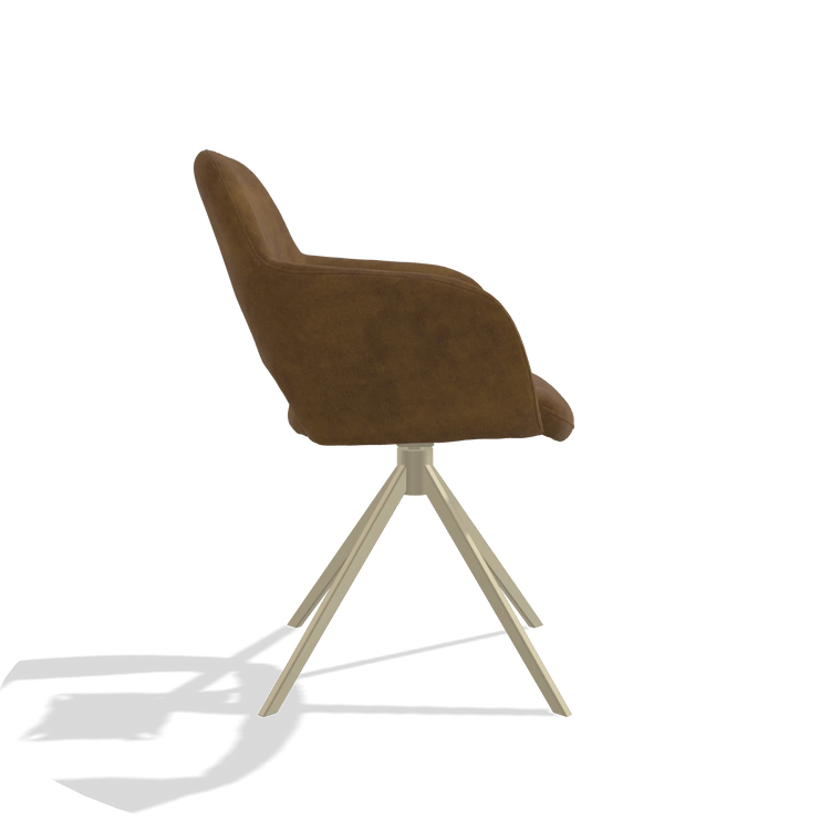 Dining Chair Julien 6585 in Adore 132 fabric (brown), champagne swivel base, side view