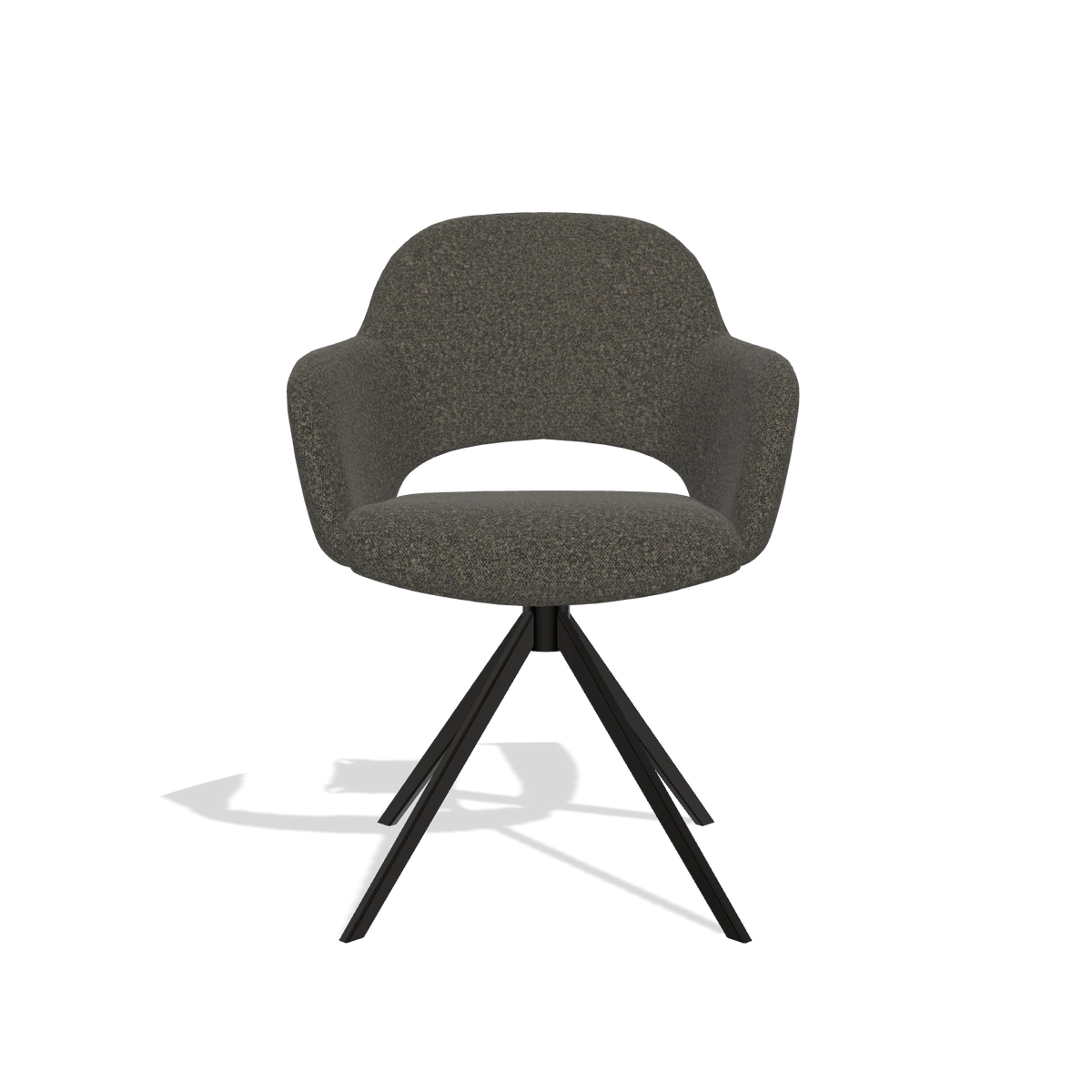 Sedia da pranzo Julien 6585 in tessuto Ascot Mouse (cioccolato), base girevole in nero, vista frontale