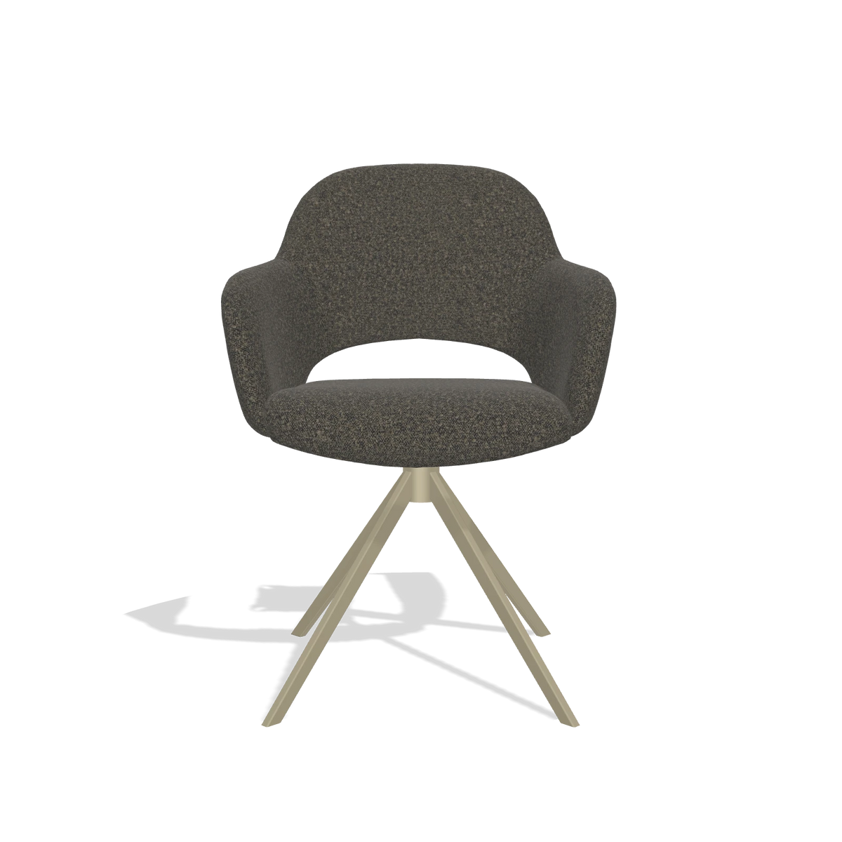 Sedia da pranzo Julien 6585 in tessuto Ascot Mouse (cioccolato), base girevole in champagne, vista frontale