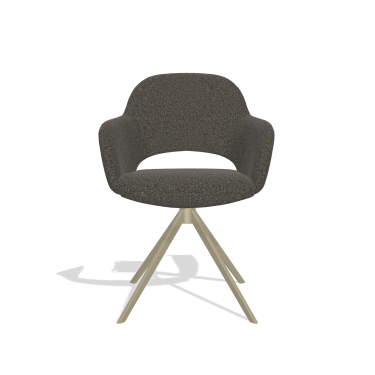 Sedia da pranzo Julien 6585 in tessuto Ascot Mouse (cioccolato), base girevole in champagne, vista frontale