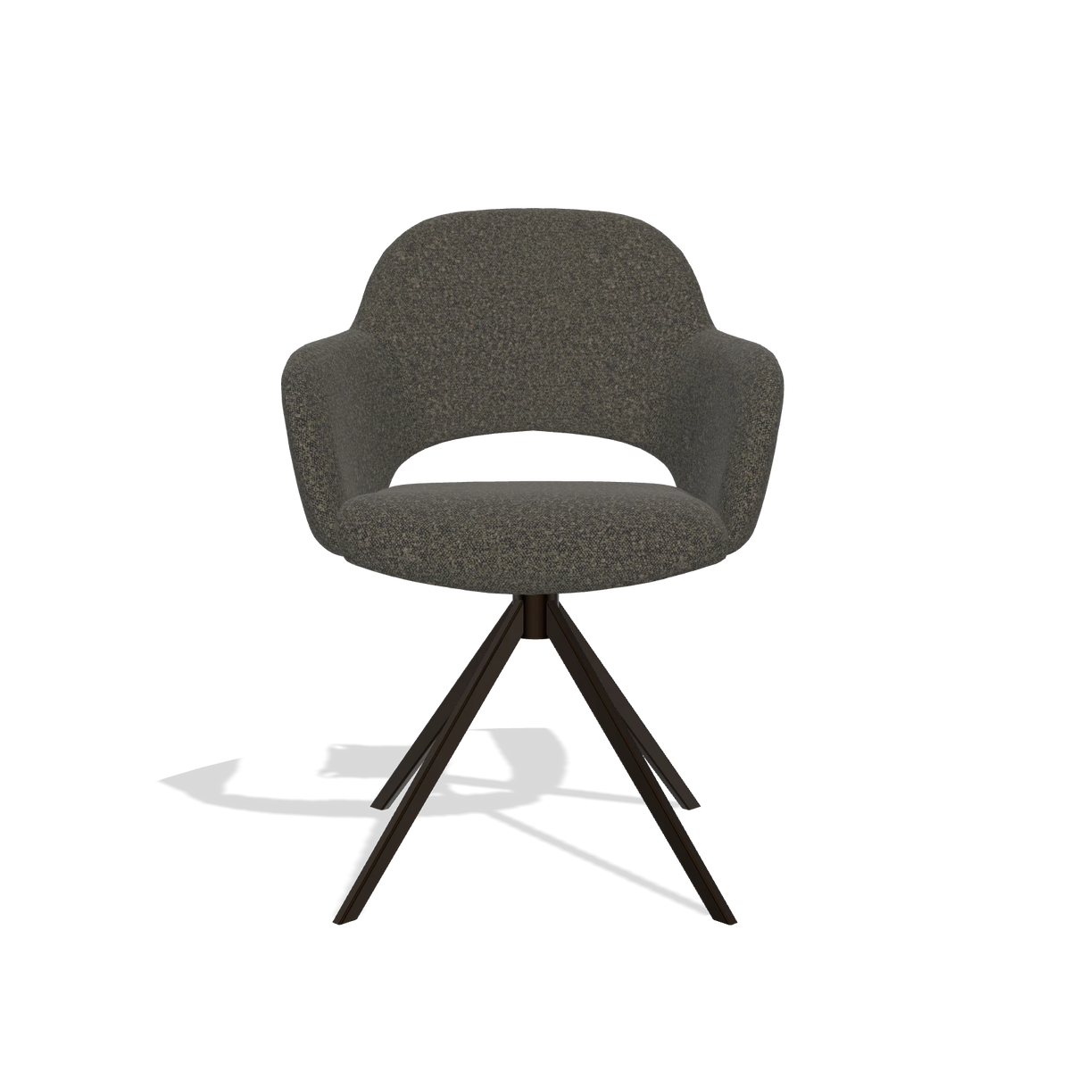 Sedia da pranzo Julien 6585 in tessuto Ascot Mouse (cioccolato), base girevole in espresso, vista frontale