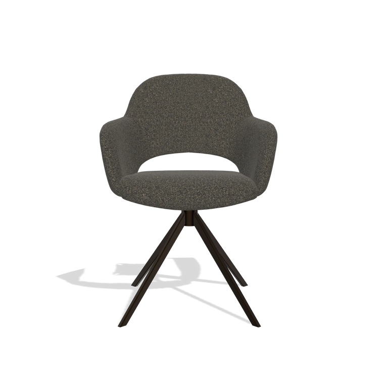 Sedia da pranzo Julien 6585 in tessuto Ascot Mouse (cioccolato), base girevole in espresso, vista frontale