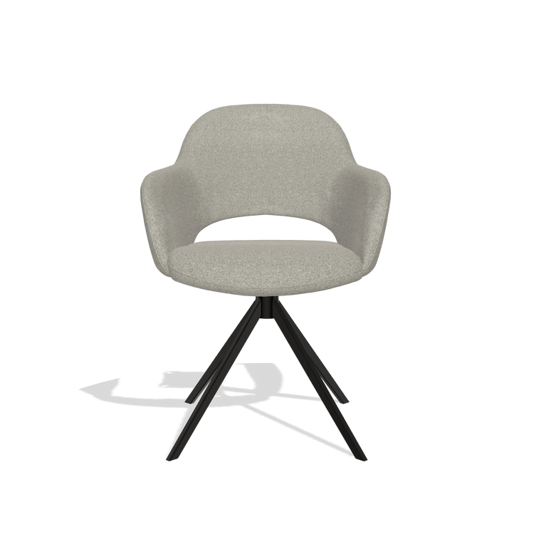 Chaise de salle à manger Julien 6585 en tissu Glory 01 (grège), pied pivotant en noir, vue de face