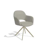 Chaise de salle à manger Julien 6585 en tissu Glory 01 (grège), pied pivotant en champagne, vue de trois-quarts