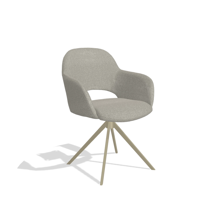 Chaise de salle à manger Julien 6585 en tissu Glory 01 (grège), pied pivotant en champagne, vue de trois-quarts
