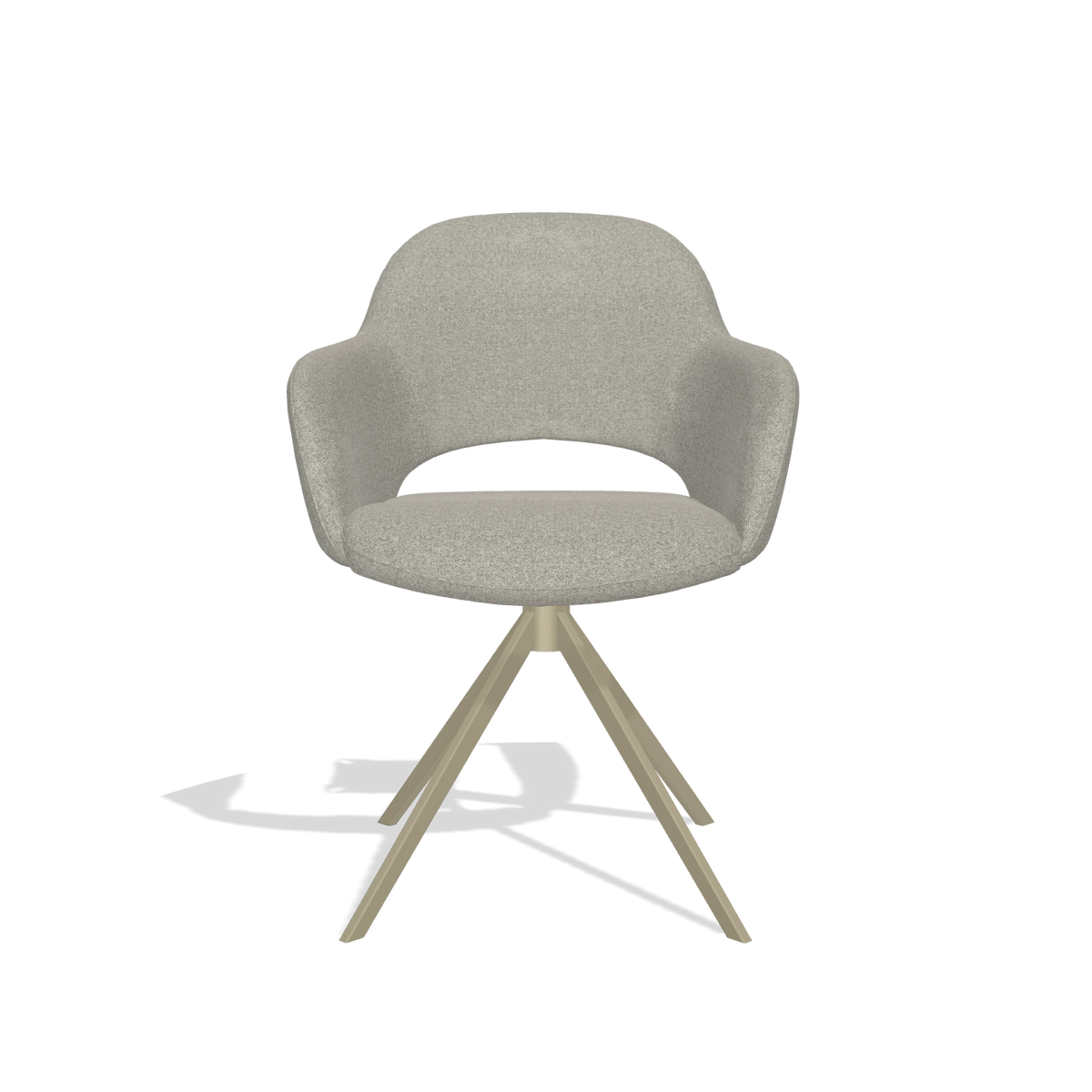 Chaise de salle à manger Julien 6585 en tissu Glory 01 (grège), pied pivotant en champagne, vue de face