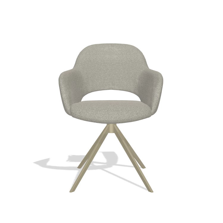 Chaise de salle à manger Julien 6585 en tissu Glory 01 (grège), pied pivotant en champagne, vue de face