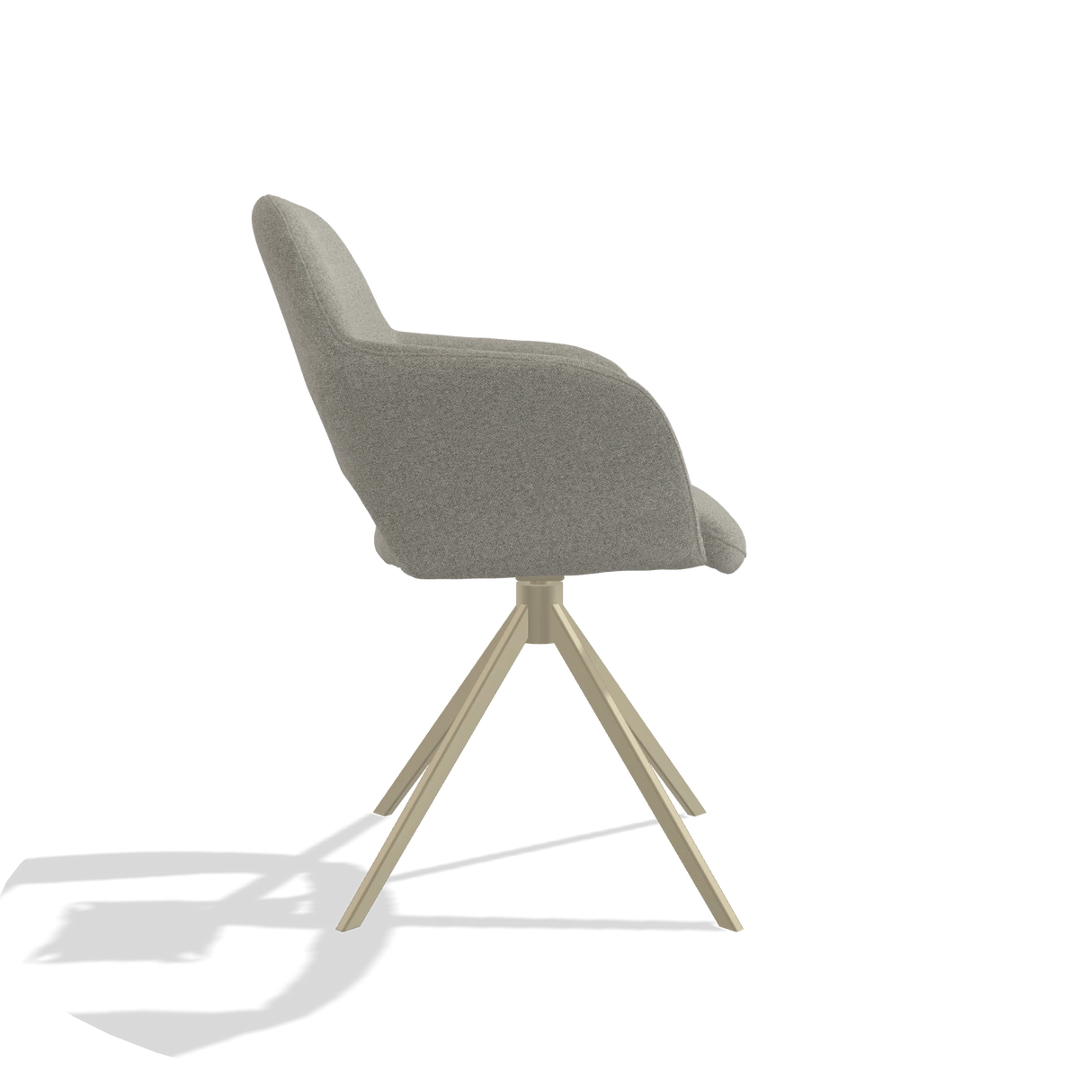 Chaise de salle à manger Julien 6585 en tissu Glory 01 (grège), pied pivotant en champagne, vue de profil