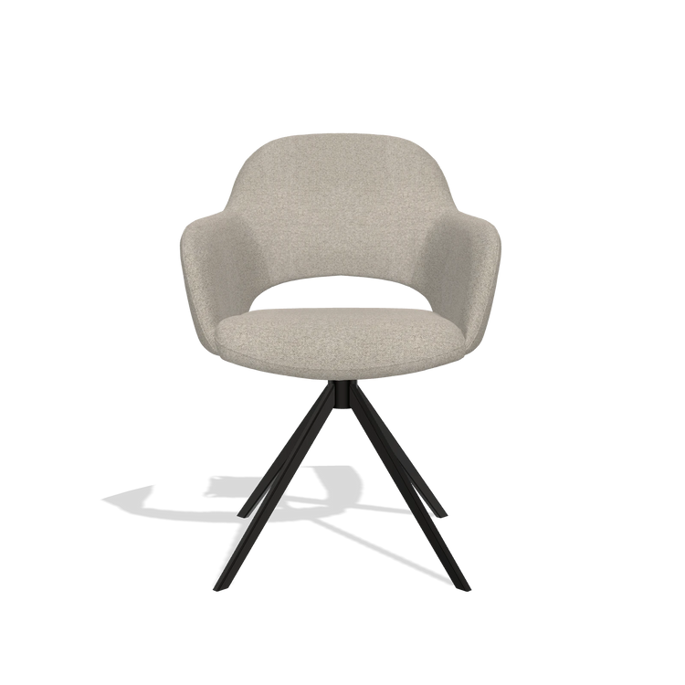 Silla de comedor Julien 6585 en tela Glory 05 (greige), base giratoria en negro, vista frontal