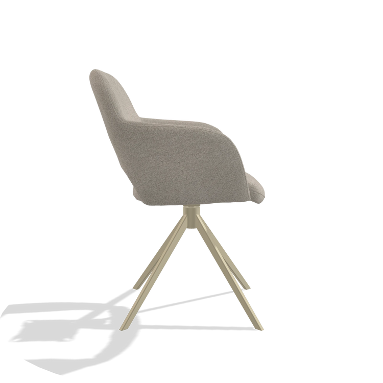 Silla de comedor Julien 6585 en tela Glory 05 (greige), base giratoria en champán, vista lateral