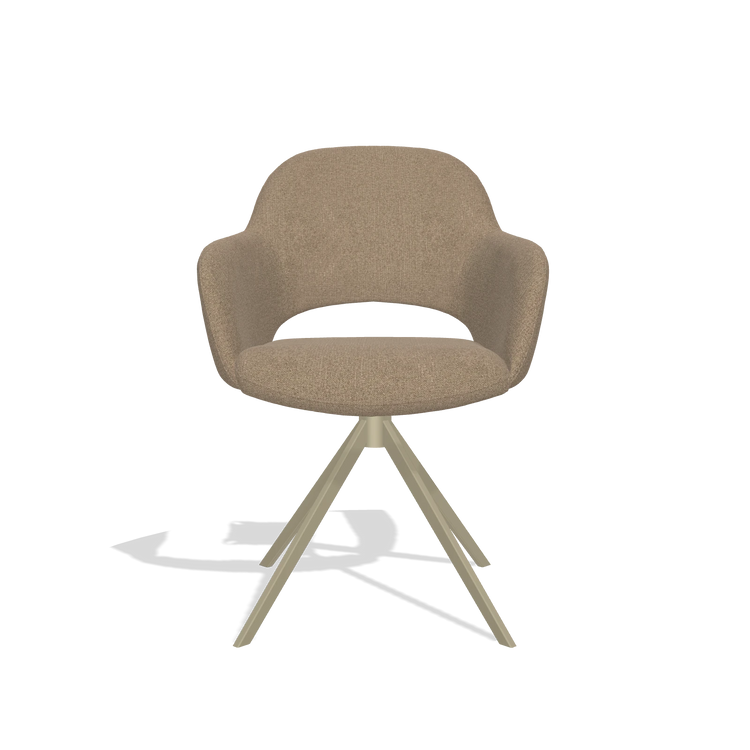 Silla de comedor Julien 6585 en tela Glory 13 (topo), base giratoria en champán, vista frontal