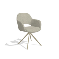 Dining Chair Julien 6585 in Horta 05 fabric (greige), champagne swivel base, angled view