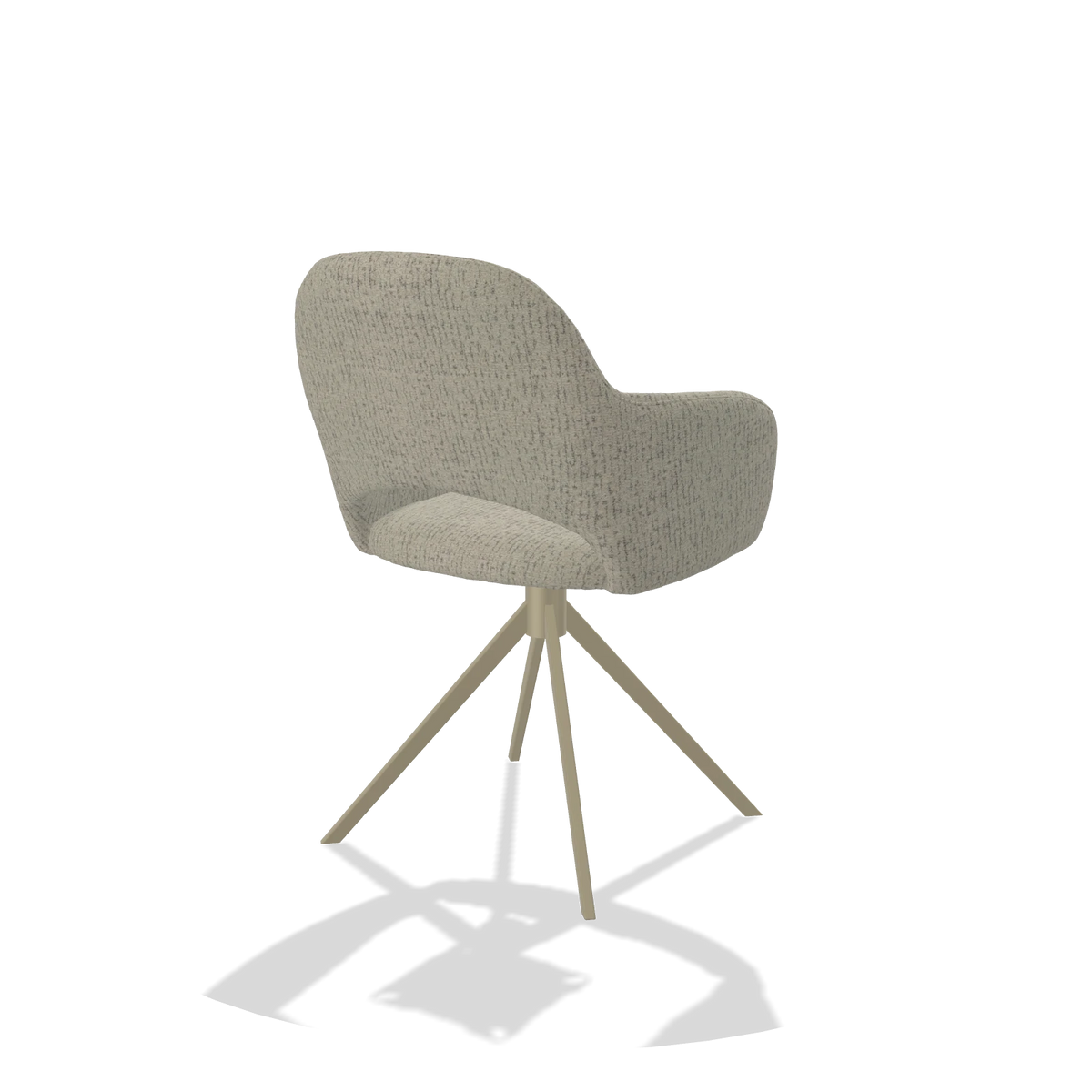 Dining Chair Julien 6585 in Horta 05 fabric (greige), champagne swivel base, back angled view