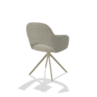 Dining Chair Julien 6585 in Horta 05 fabric (greige), champagne swivel base, back angled view