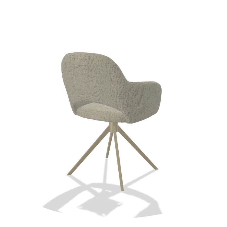 Dining Chair Julien 6585 in Horta 05 fabric (greige), champagne swivel base, back angled view