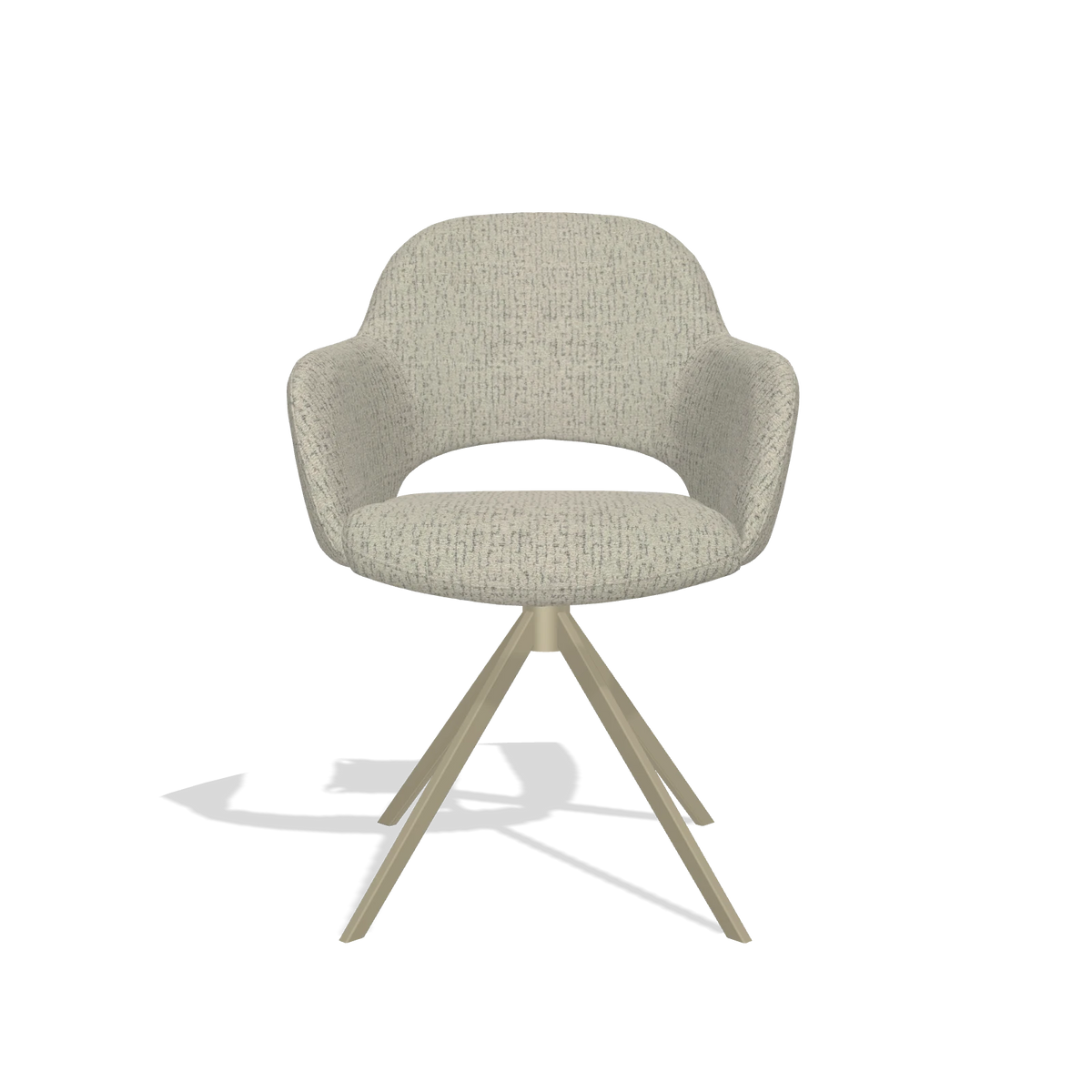 Dining Chair Julien 6585 in Horta 05 fabric (greige), champagne swivel base, front view