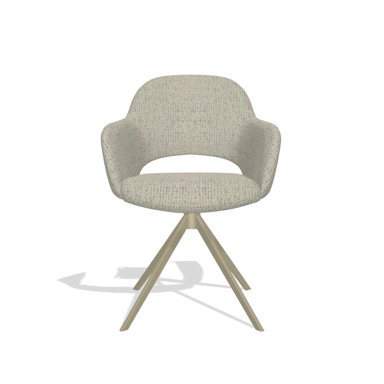 Dining Chair Julien 6585 in Horta 05 fabric (greige), champagne swivel base, front view