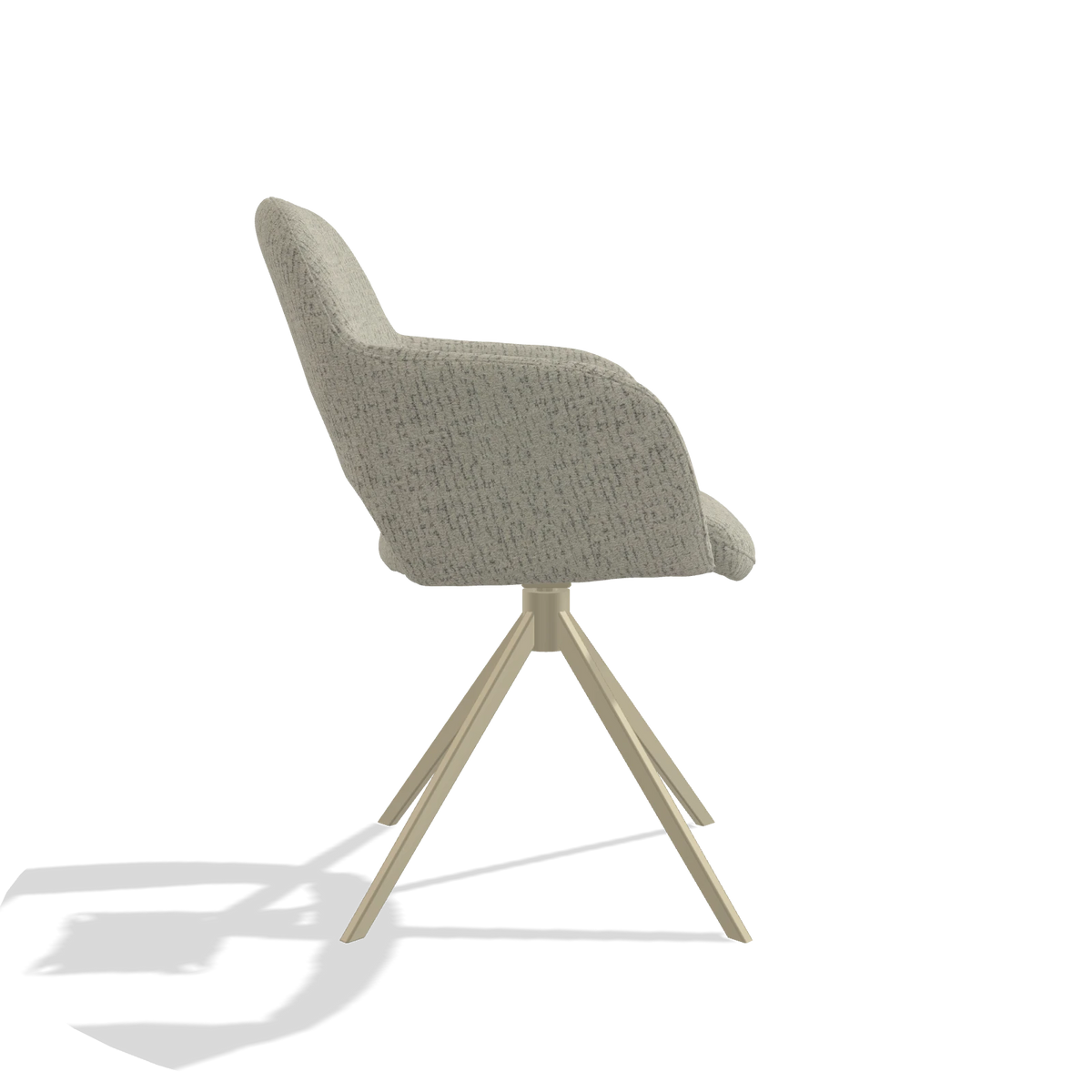 Dining Chair Julien 6585 in Horta 05 fabric (greige), champagne swivel base, side view