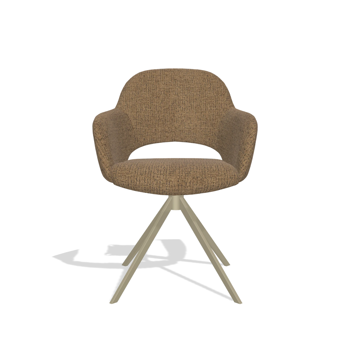 Dining Chair Julien 6585 in Horta 23 fabric (olive), champagne swivel base, front view