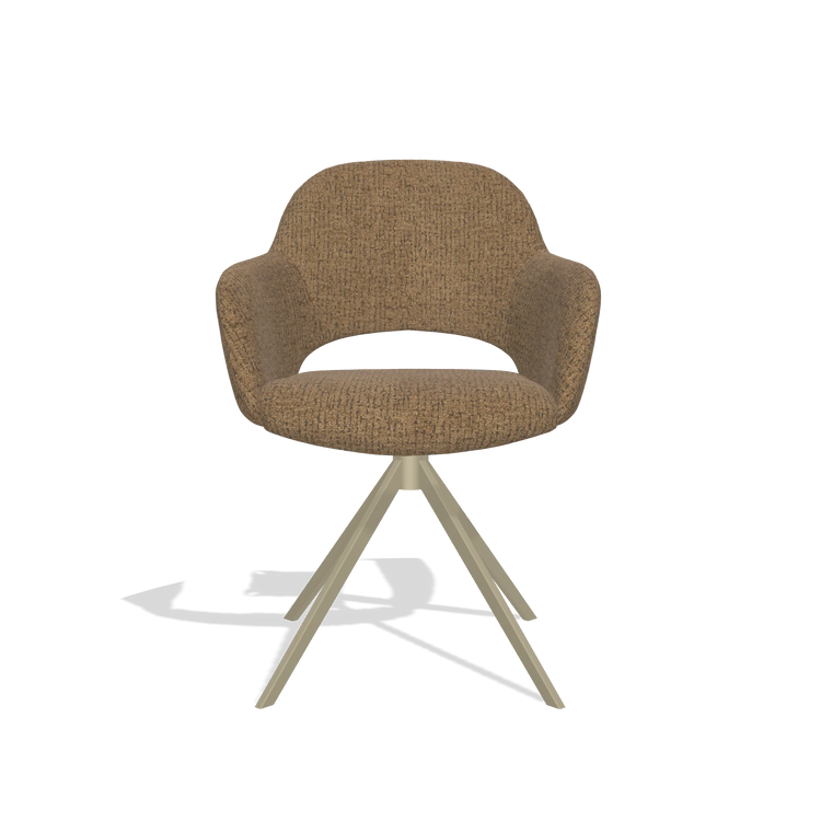 Dining Chair Julien 6585 in Horta 23 fabric (olive), champagne swivel base, front view