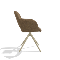 Dining Chair Julien 6585 in Horta 23 fabric (olive), champagne swivel base, side view