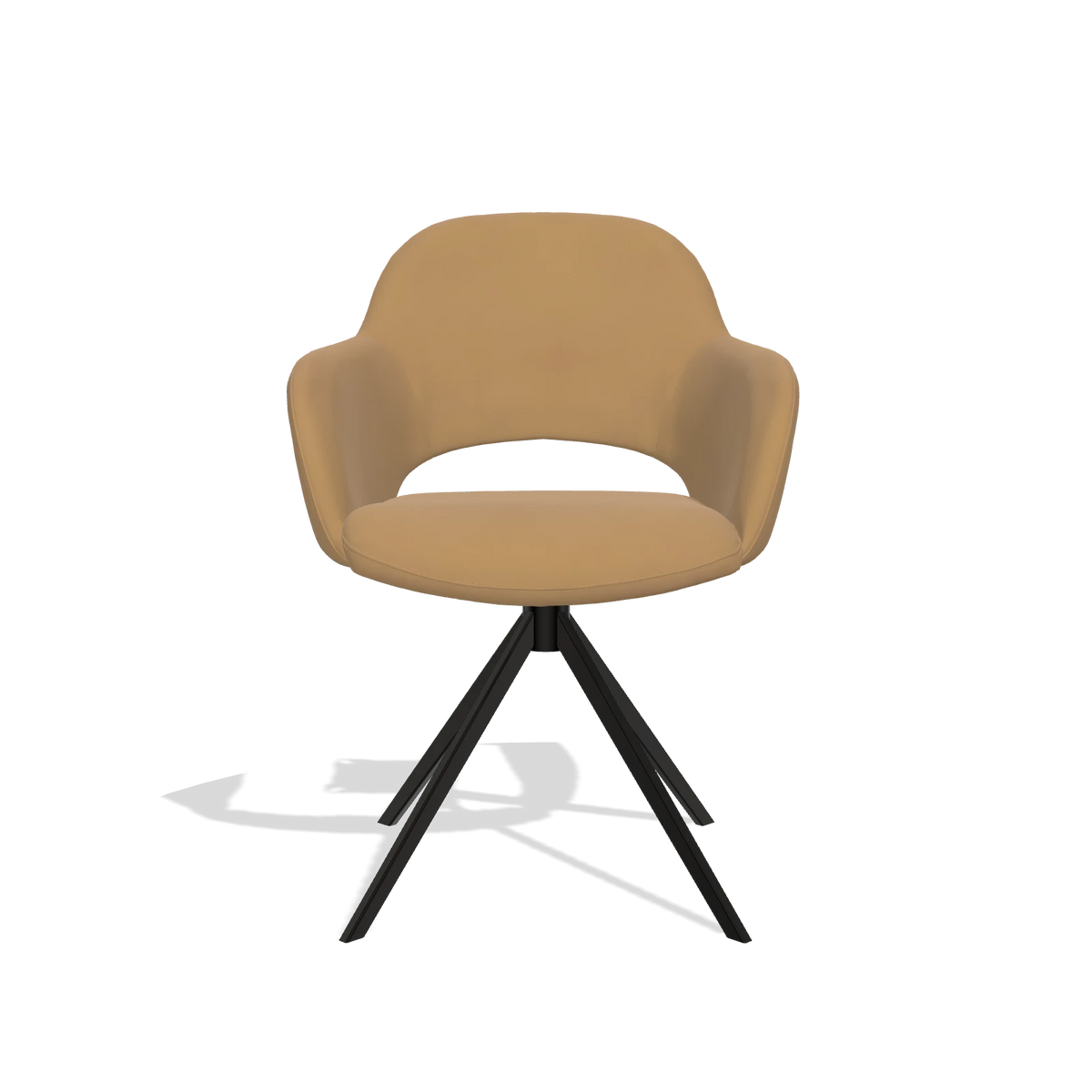 Dining Chair Julien 6585 in Leather A823 (mustard), black swivel base, front view