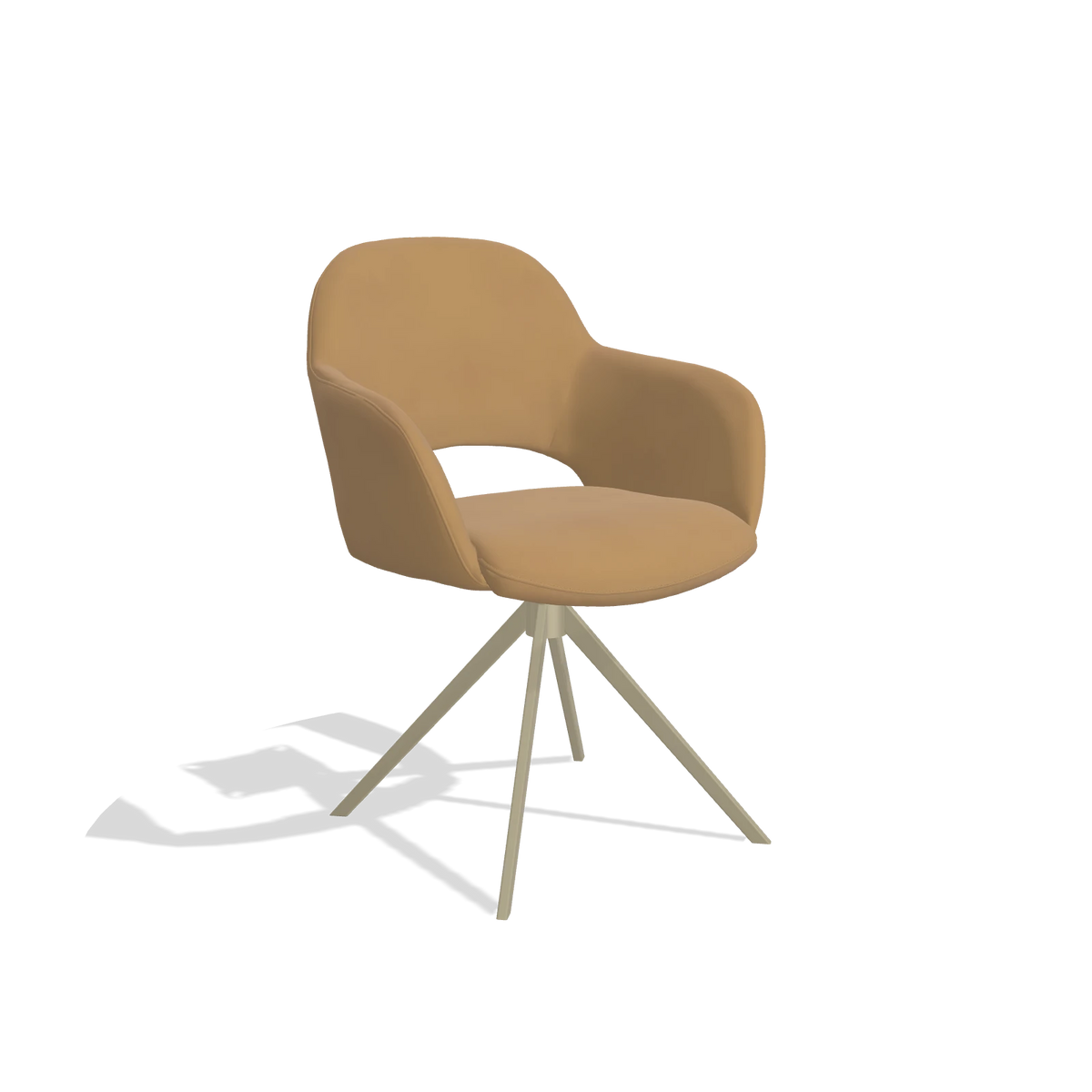 Dining Chair Julien 6585 in Leather A823 (mustard), champagne swivel base, angled view