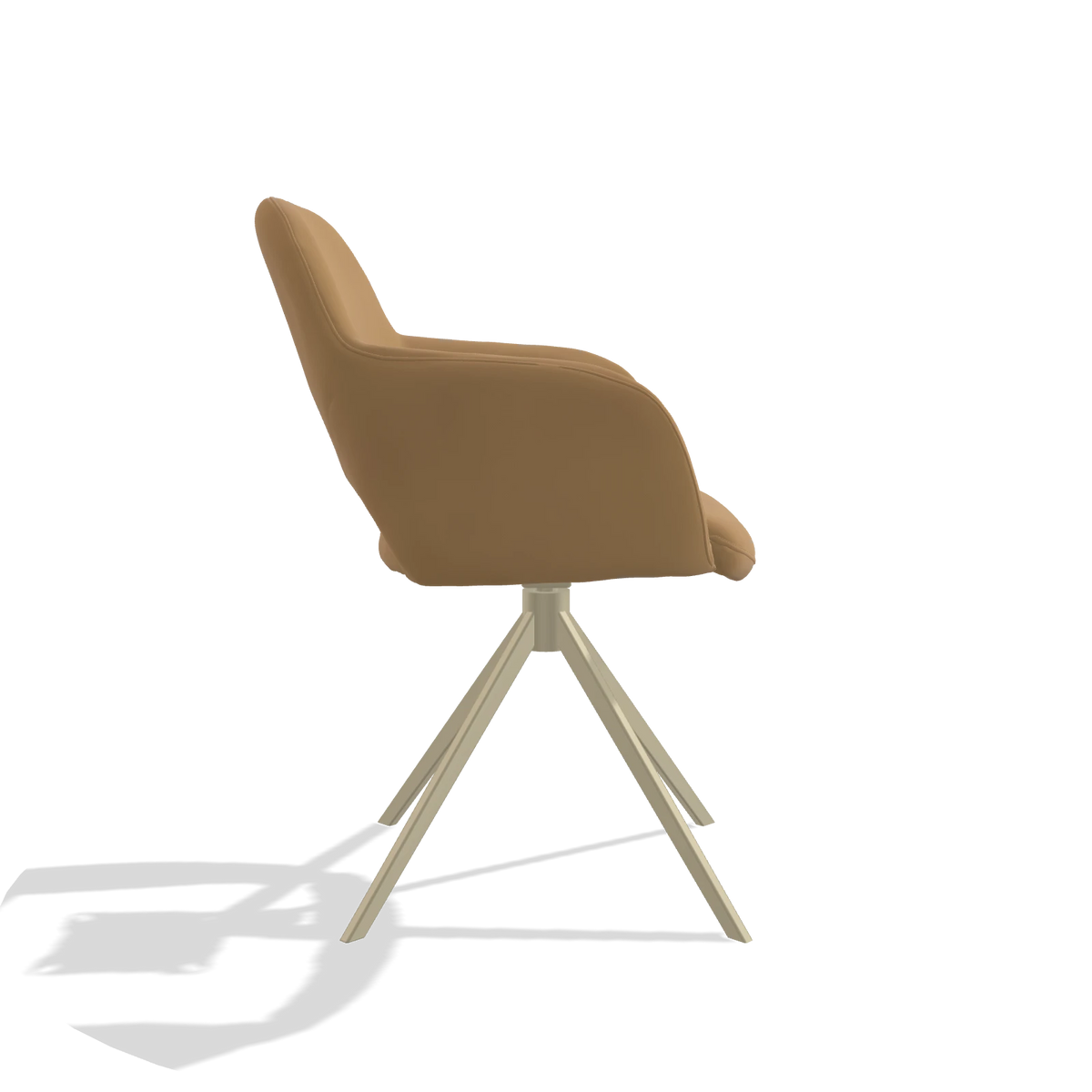 Dining Chair Julien 6585 in Leather A823 (mustard), champagne swivel base, side view