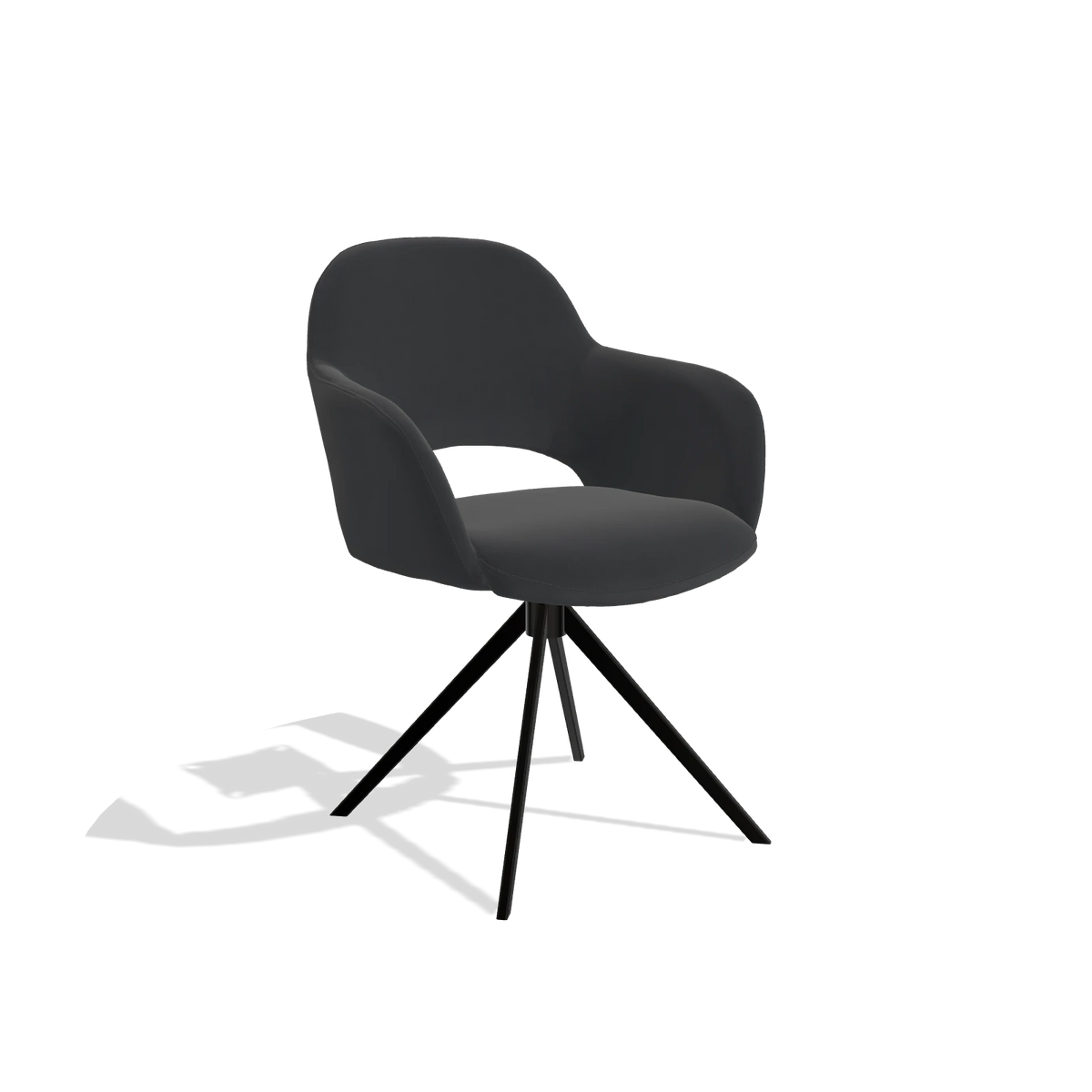 Dining Chair Julien 6585 in Leather B500 (black), black swivel base, angled view