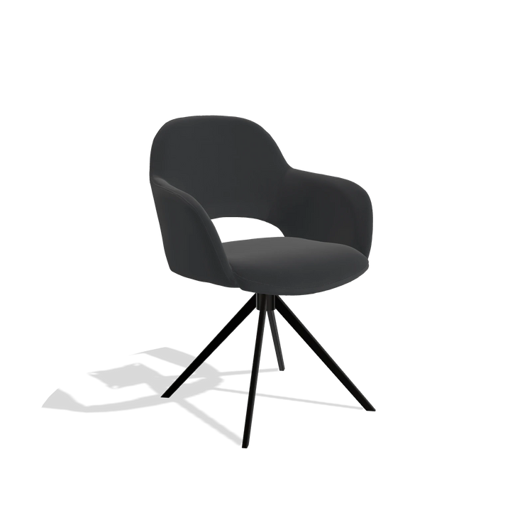 Dining Chair Julien 6585 in Leather B500 (black), black swivel base, angled view