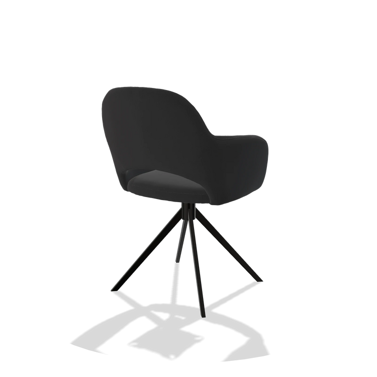 Dining Chair Julien 6585 in Leather B500 (black), black swivel base, back angled view