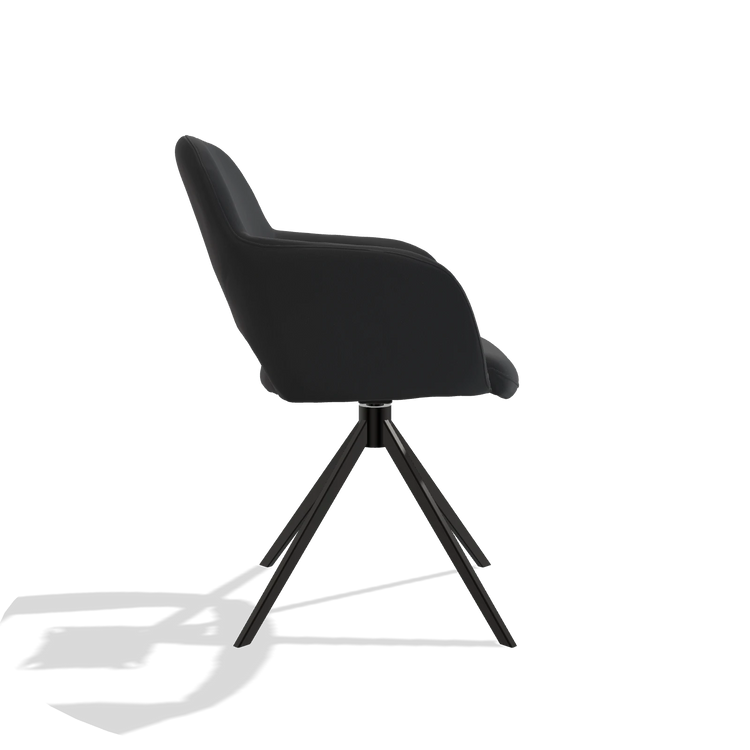 Dining Chair Julien 6585 in Leather B500 (black), black swivel base, side view