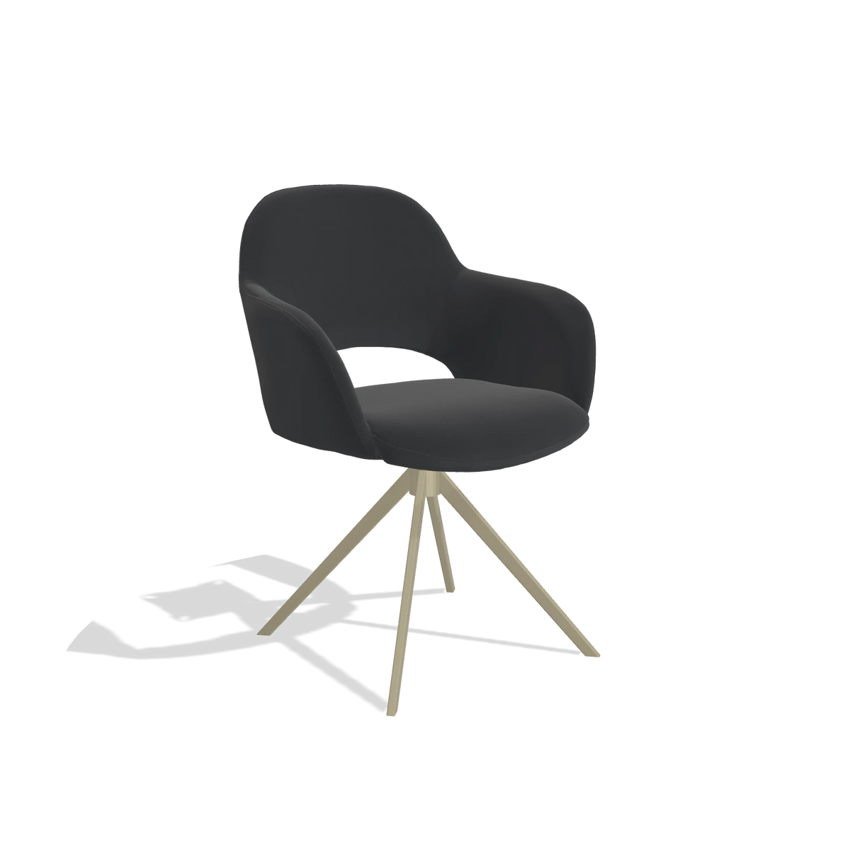 Dining Chair Julien 6585 in Leather B500 (black), champagne swivel base, angled view