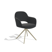 Dining Chair Julien 6585 in Leather B500 (black), champagne swivel base, angled view