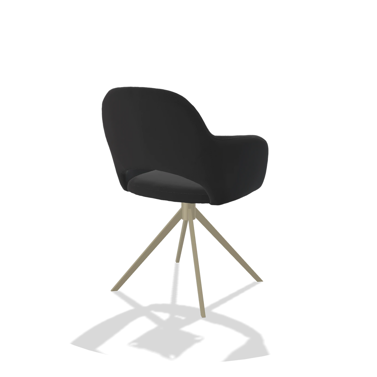Dining Chair Julien 6585 in Leather B500 (black), champagne swivel base, back angled view