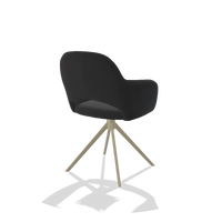 Dining Chair Julien 6585 in Leather B500 (black), champagne swivel base, back angled view
