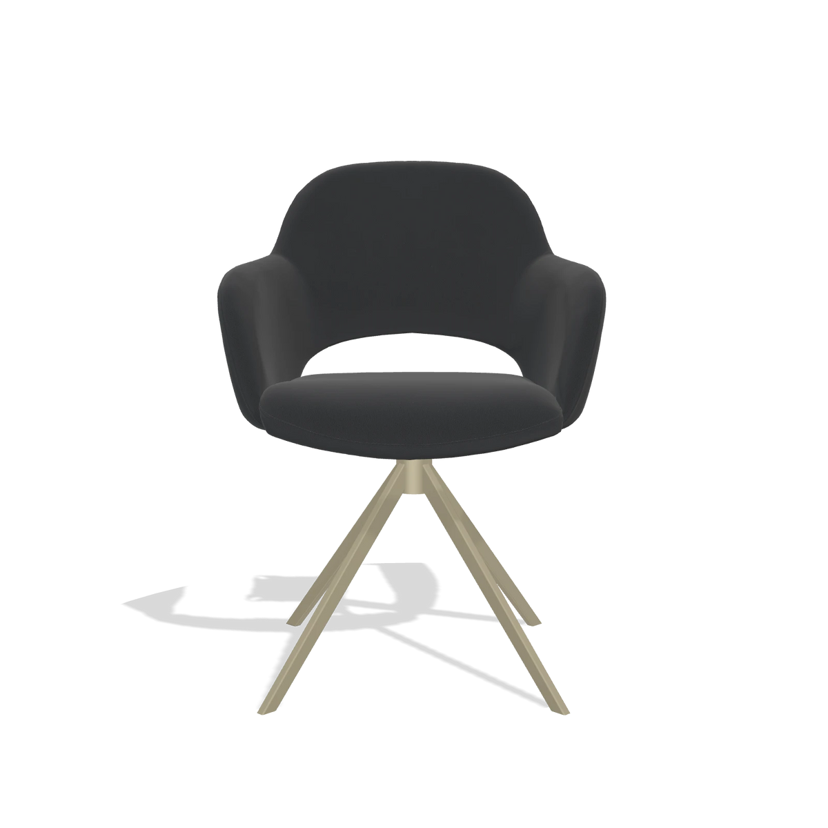 Dining Chair Julien 6585 in Leather B500 (black), champagne swivel base, front view