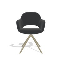 Dining Chair Julien 6585 in Leather B500 (black), champagne swivel base, front view