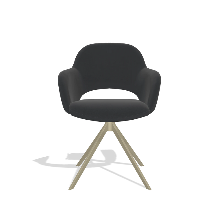 Dining Chair Julien 6585 in Leather B500 (black), champagne swivel base, front view