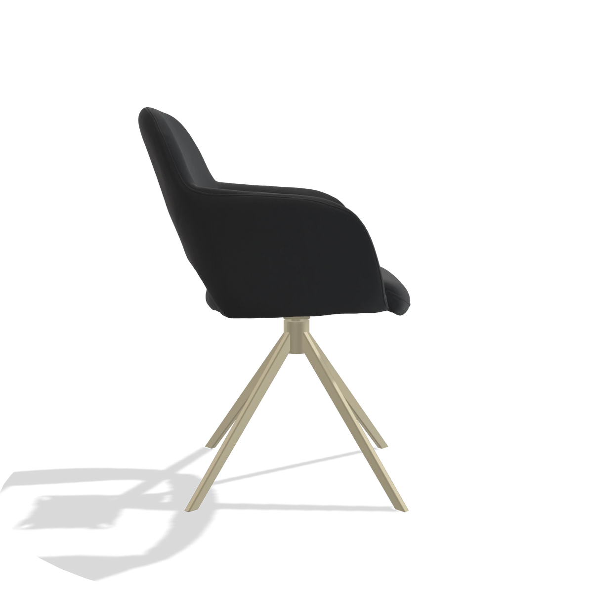 Dining Chair Julien 6585 in Leather B500 (black), champagne swivel base, side view