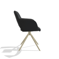 Dining Chair Julien 6585 in Leather B500 (black), champagne swivel base, side view