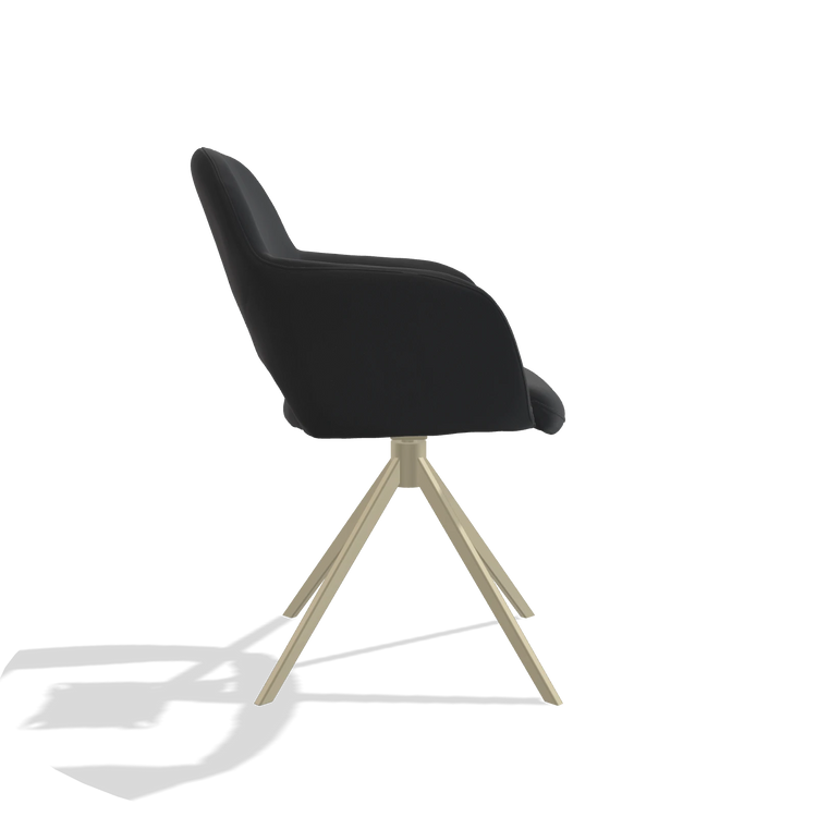 Dining Chair Julien 6585 in Leather B500 (black), champagne swivel base, side view