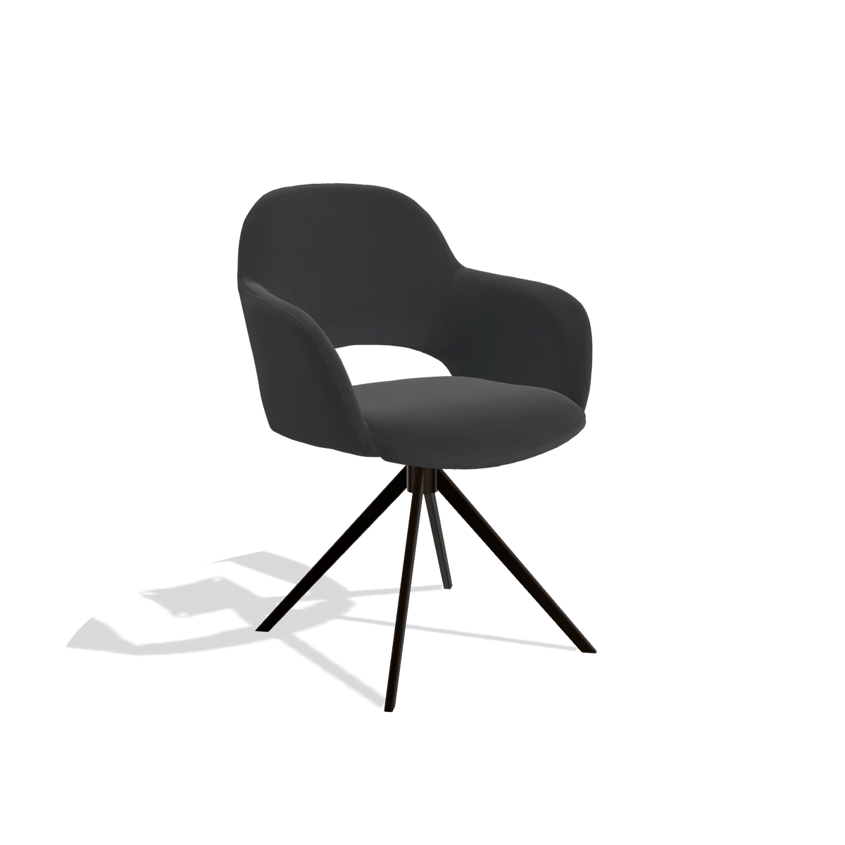 Dining Chair Julien 6585 in Leather B500 (black), espresso swivel base, angled view