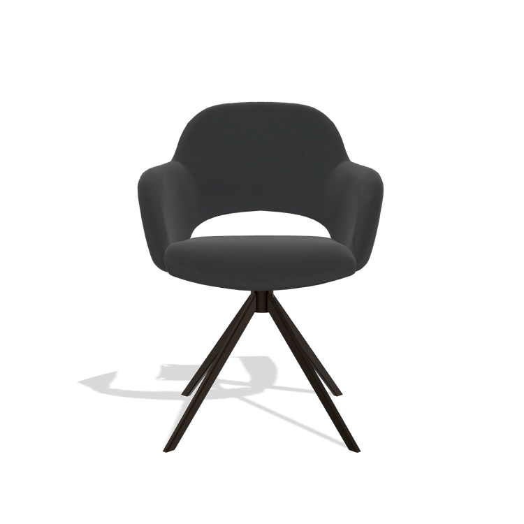 Dining Chair Julien 6585 in Leather B500 (black), espresso swivel base, front view