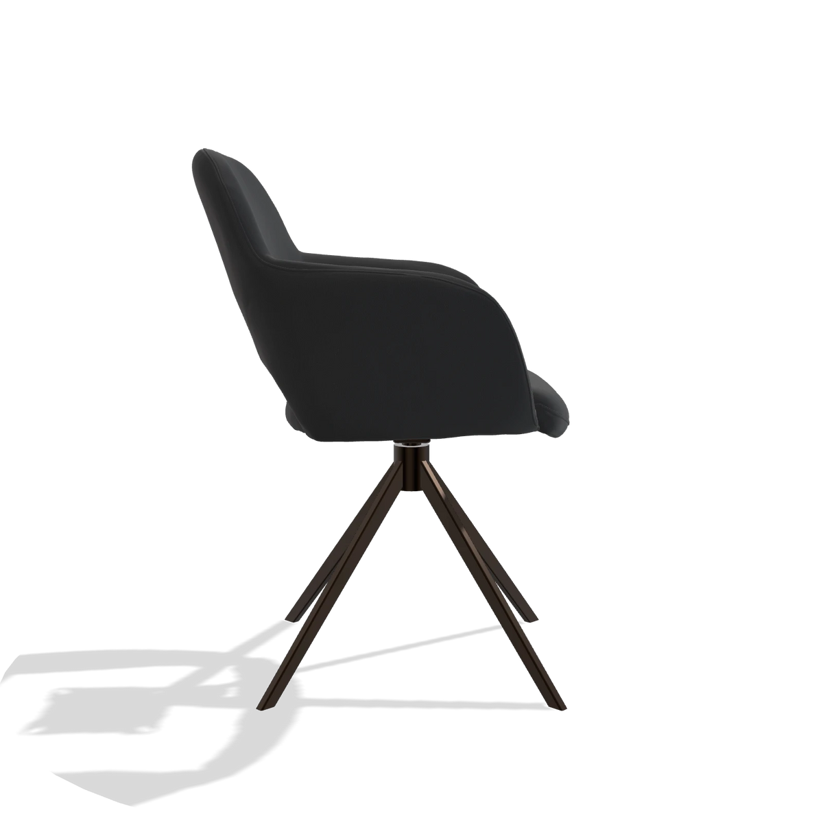 Dining Chair Julien 6585 in Leather B500 (black), espresso swivel base, side view