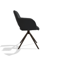 Dining Chair Julien 6585 in Leather B500 (black), espresso swivel base, side view