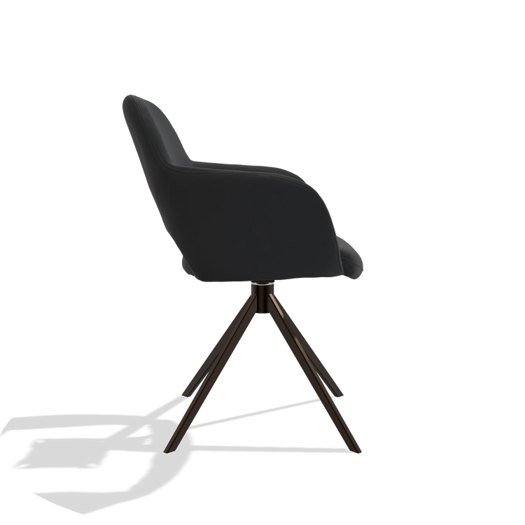 Dining Chair Julien 6585 in Leather B500 (black), espresso swivel base, side view