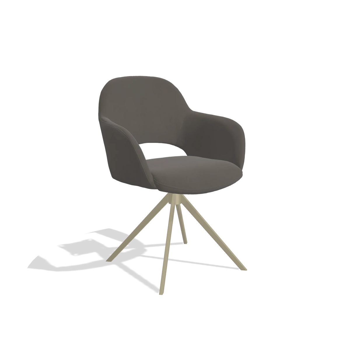 Dining Chair Julien 6585 in Leather B918 (dark grey), champagne swivel base, angled view