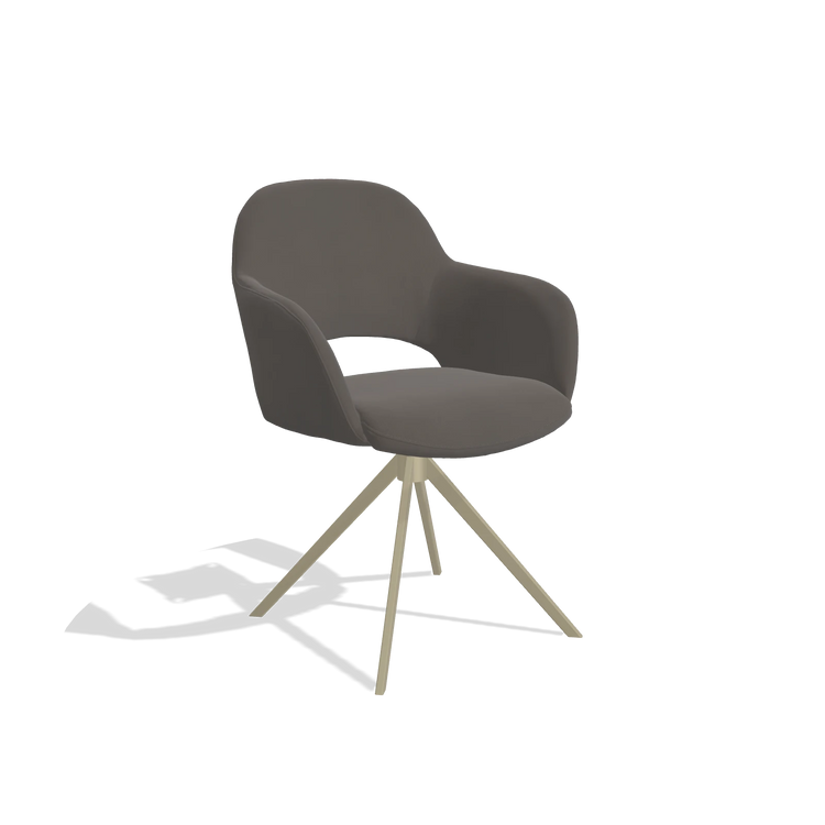 Dining Chair Julien 6585 in Leather B918 (dark grey), champagne swivel base, angled view
